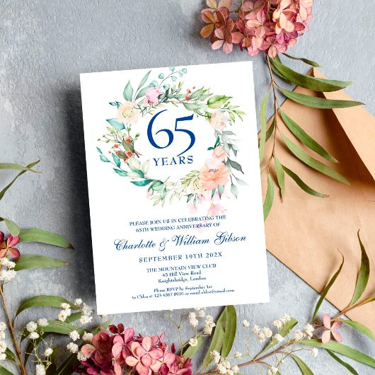 Invitation Garland rose 45e 65e anniversaire du Mariage