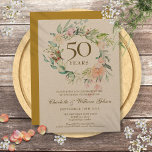 Invitation Garland Rose rustique 50e anniversaire d'or<br><div class="desc">Doté d'une délicate guirlande de verdure fleurie d'aquarelle,  cette invitation à l'anniversaire du 50e mariage botanique rustique peut être personnalisée avec vos informations spéciales d'anniversaire. Au verso,  une guirlande fleurie assortie encadre vos dates d'anniversaire. Conçu par Thisisnotme©</div>