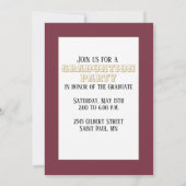 Invitation Garnet & Gold Grad, Carte Matte 7" x 5" (Dos)