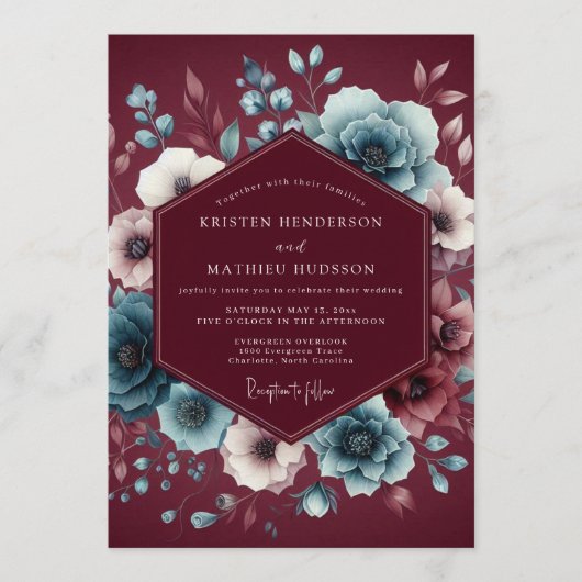 Invitation Garnet Slate Moody Bloom Wedding (Devant)