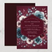 Invitation Garnet Slate Moody Bloom Wedding (Devant / Derrière)