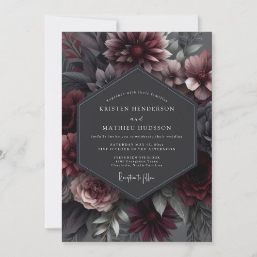 Invitation Garnet Somber Bloom Wedding (Devant)