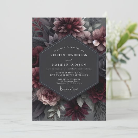 Invitation Garnet Somber Bloom Wedding (Debout devant)