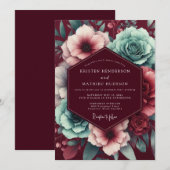 Invitation Garnet Teal Moody Bloom Wedding (Devant / Derrière)