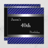 Invitation GARY - Bleu Noir Argent Studs 40e Anniversaire Man (Devant / Derrière)