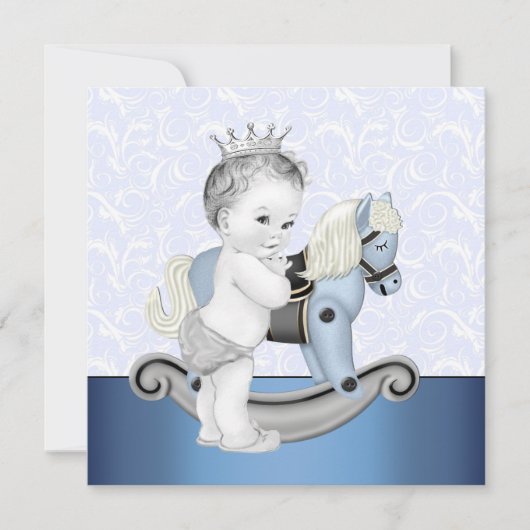 Invitation Garys Blue Rocking Horse Baby shower (Devant)