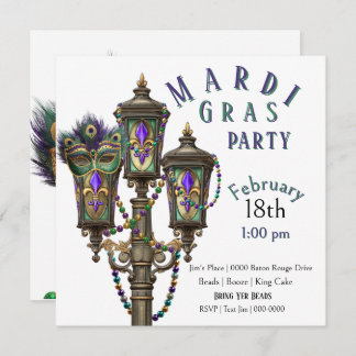 Invitation Gas Lamp | Mardi Gras Beads | Masquerade 