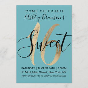 Invitation Gastronomie Aquamarine Turquoise Gold Foil Sweet 1