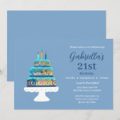 Invitation Gâteau à couche bleue 21e anniversaire personnalis (Devant / Derrière)