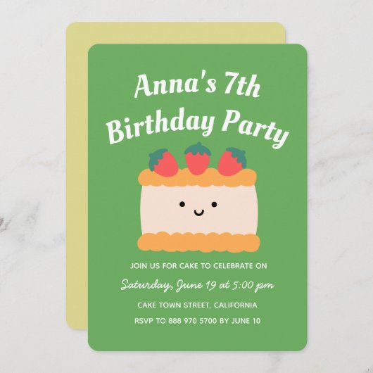 Invitation Gâteau à éponge jaune et blanc fête d'anniversaire (Devant / Derrière)
