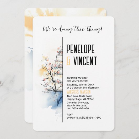 Invitation Gâteau à fleurs d'aquarelle (Devant / Derrière)