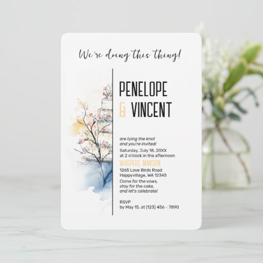 Invitation Gâteau à fleurs d'aquarelle (Debout devant)