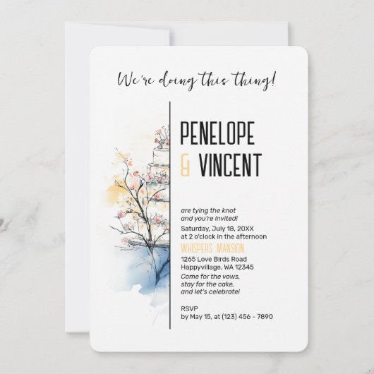 Invitation Gâteau à fleurs d'aquarelle (Devant)