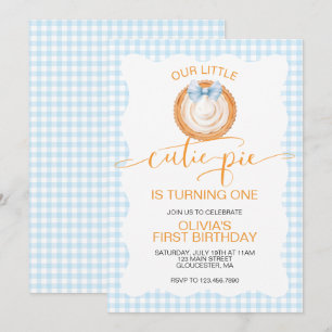 Invitation Gâteau à la citrouille tartan bleu pour le premier