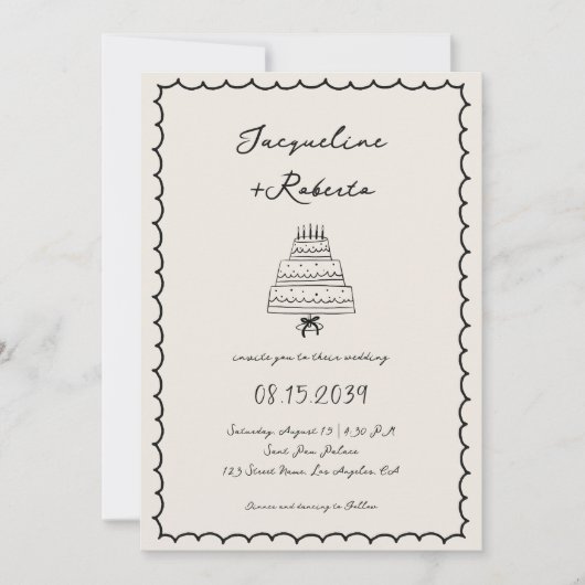 Invitation Gâteau à la main Gâteau Whimsical Retro Mariage Vi (Devant)