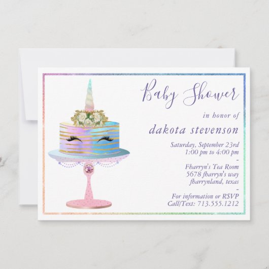 Invitation Gâteau à licorne magique | Douche aquarelle Imagin (Devant)