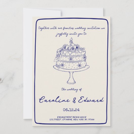 Invitation Gâteau à main moderne mariage de boho rétro (Devant)