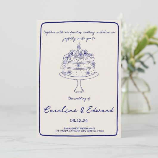 Invitation Gâteau à main moderne mariage de boho rétro (Debout devant)