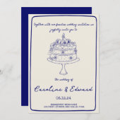 Invitation Gâteau à main moderne mariage de boho rétro (Devant / Derrière)