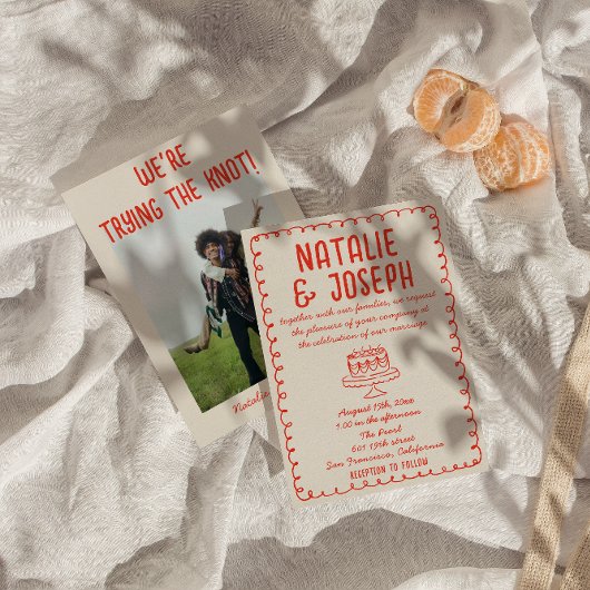 Invitation Gâteau à main rétro Frisé Mariage unique