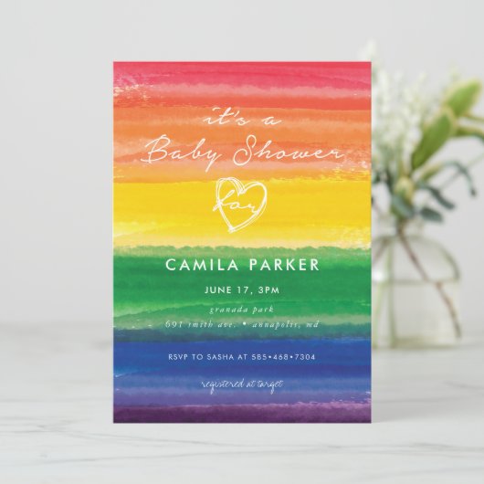 Invitation Gâteau arc-en-ciel en gras (Debout devant)