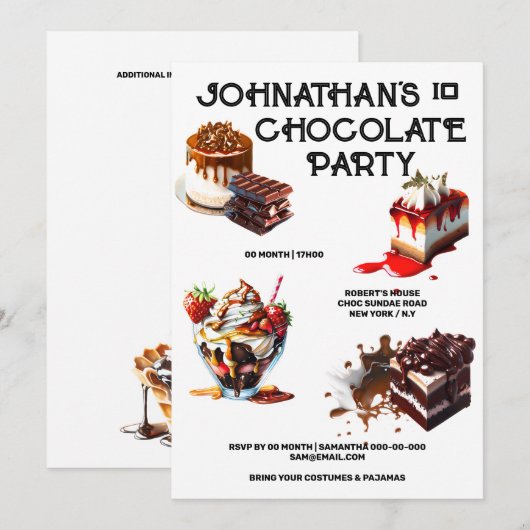 Invitation Gâteau au chocolat dessert fête pour enfants thème (Devant / Derrière)