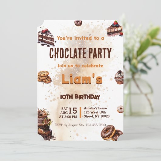 Invitation Gâteau au chocolat doux moderne fête d'anniversair (Debout devant)
