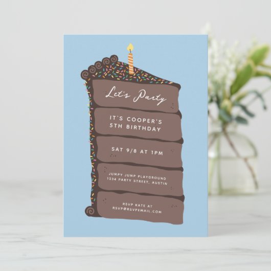 Invitation Gâteau au chocolat fête d'anniversaire (Debout devant)
