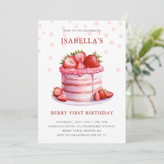 Invitation Gâteau aux fraises | Berry First Birthday Invitati (Debout devant)