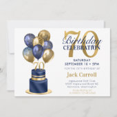 Invitation Gâteau avec ballons bleus pour 70e anniversaire (Devant)