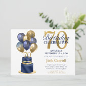 Invitation Gâteau avec ballons bleus pour 70e anniversaire (Debout devant)