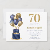 Invitation Gâteau avec ballons bleus pour 70e anniversaire (Devant)