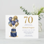 Invitation Gâteau avec ballons bleus pour 70e anniversaire (Debout devant)