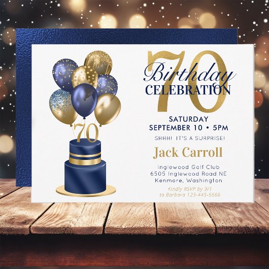 Invitation Gâteau avec ballons bleus pour 70e anniversaire