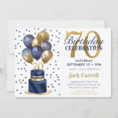Invitation Gâteau avec ballons bleus pour 70e anniversaire (Devant)