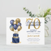 Invitation Gâteau avec ballons bleus pour 70e anniversaire (Debout devant)