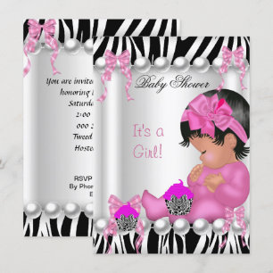 Invitation Gâteau bébé fille mignon shower rose zèbre