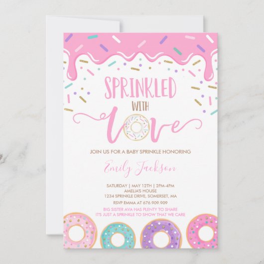Invitation Gâteau Bébé Saupoudré D'Amour (Devant)