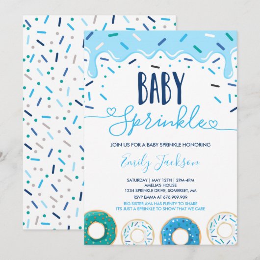 Invitation Gâteau Bébé Saupoudré D'Amour (Devant / Derrière)