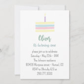 Invitation Gâteau bleu couleur pastel pour fête d'anniversair (Devant)