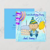 Invitation Gâteau Bleu Garçon pour la Première Fête d'Anniver (Devant / Derrière)