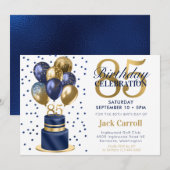Invitation gâteau bleu marine pour 85e anniversair (Devant / Derrière)