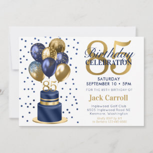 Invitation gâteau bleu marine pour 85e anniversair