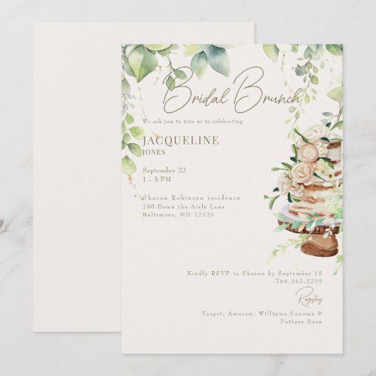 Invitation Gâteau Botanique Cake Mariage Brunch (Devant / Derrière)