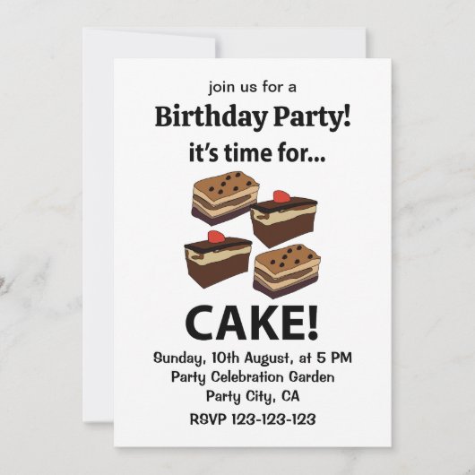 Invitation Gâteau C'est l'heure d'anniversaire du gâteau (Devant)