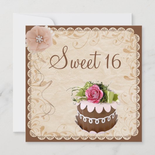 Invitation Gâteau Chic Chocolat & Diamants Rose Sweet 16 (Devant)