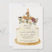 Invitation Gâteau Chic Violet Automne Premier Anniversaire (Devant)