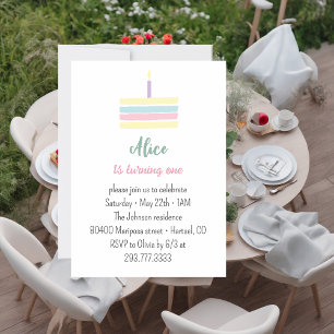 Invitation Gâteau coloré pastel pour la 1ère fête d'anniversa