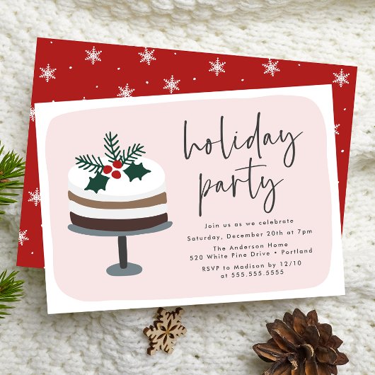 Invitation Gâteau congelé avec Holly Rose & Red Holiday Party