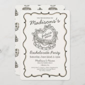 Invitation Gâteau Coquette Rétro Cœur Beige à Nœud Papillon E (Devant / Derrière)